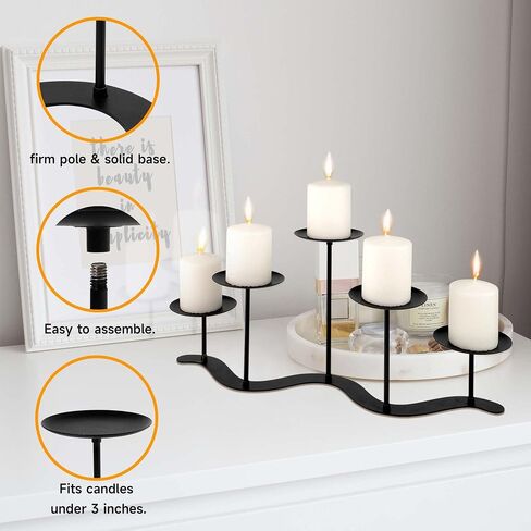 Iron Candle Holder Fireplace: Metal Candelabra Centerpiece Decor - Candle Holder Stand for 3 Candelabra Pillar Candles in Saudi Arabia