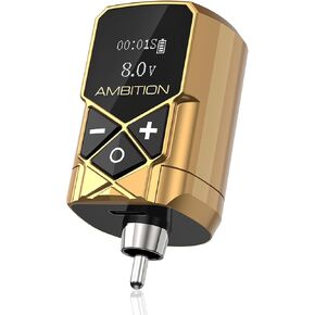Tattoo Power Supply - Ambition Kuark Mini Wireless Portable RCA Tattoo 1800mAh Lithium Battery Pack with LED Digital Display for Rotary Tattoo Machine