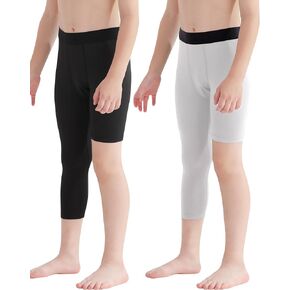 Youth Boys One Leg Compression Pants for Basketball Long Leggings Sports Tights Kids Athletic Soccer Base Layer