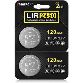 4 Pack Rechargeable 2450 Batteries with Lithium Coin Button Battery Charger,3.7V High Capacity LIR2450 Li-ion Battery Replace 3V CR2450