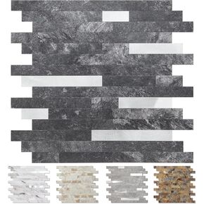 Yipscazo 10 Sheets Peel and Stick Stone Metal Tile Backsplash, Stick on Tiles for Backsplash Kitchen, Bathroom, Laundry Room, Camper, Fireplace (12'' X 12'', Ecru)