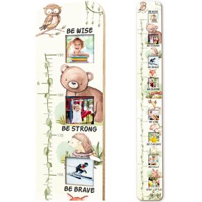 Growth Chart Mirror for Kids, Solid Wood Height Chart for Kid, Fodable Height Measurement Ruler for Wall, Shatterproof Full Body Toddler Mirror, Montessori Nursery Bedroom Playroom Wall Decor