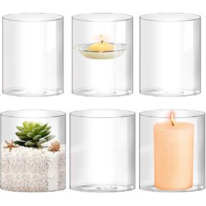 Hurricane Candle Holder,Open Ended Glass Candleholder Multiple Size Choices,Clear Cylinder Glass Candle Holder for Wedding Centerpieces, Home Decor(6 PCS,H:6" D:4")