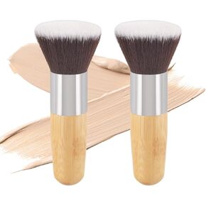 2 Pieces Kabuki Foundation Brush Flat Top Professional Face & Body Makeup Brush For Liquid, Cream, Powder, Blending, Buffing