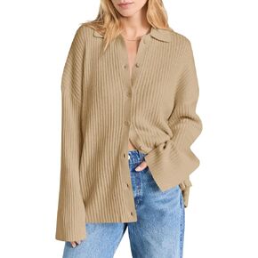 سترة Danedvi النسائية ذات الياقة الكبيرة والمضلعة المفتوحة من الأمام وأزرار لأعلى وأكمام جرس ملابس خارجية in Kuwait