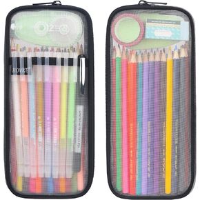 BOVKE Grid Mesh Pencil Case Pen Bag Clear Case Pen Marker Pouch School Stationery Organizer Teen Girls Boys Transparent Art Supplies Case Travel Office College Gift for Adults, Kids, Students, Pink