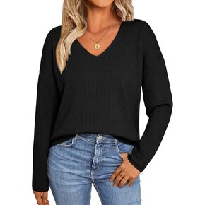 LILLUSORY Womens V neck Sweater Long Sleeve Shirts Fall Fashion Clothes 2024 Knit Trendy Slim Fitted Tops