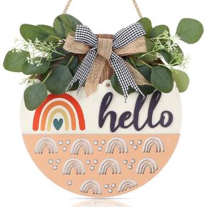 3D Welcome Sign for Front Door, Boho Rainbow Classroom Decor Wooden Hanging Door Wreath Sign Front Porch Decor Welcome Sign Rainbow Wall Art for Bedroom Farmhouse Housewarming Gift 12''x 12''