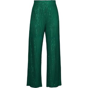 Women Sparkle Outfits Sequin Long Sleeve Blouse Shirt Top Glitter Long Loose Pants Bling Party Clubwear Streetwear (Green Pants, Small)