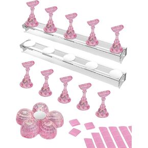 Nail Stand Acrylic Nail Art Display Stand Magnetic Nail Tips Practice Holder 54 Pcs Reusable Adhesive Putty for DIY Painting Nails Stand kit (Black)