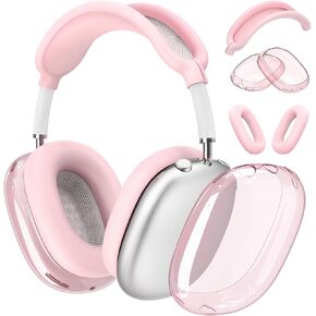 【3 in 1】 Case for AirPods Max Headphones, Clear Soft TPU Anti-Scratch Protective Case Cover, No Yellowing Transparent Accessories for Apple AirPods Max-GlitterClear