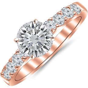 14K White Gold 2.5 Carat LAB GROWN DIAMOND Classic Prong Set Round Cut Diamond Engagement Ring (D-E Color VS1-VS2 Clarity 2 Ct Center)