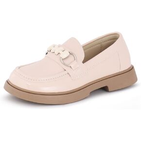 Tobfis Girls Slip-On Round Toe Oxford Butterfly Metal Chain Patent Leather Penny Loafers Flats Church School Uniform Kids Moccasins Dress Shoes (Toddler/Little Kid/Big Kid)