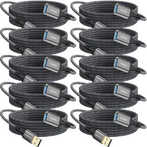 USB Extension Cable 10 ft, USB 3.0 Extender Long, USB Type A Male to Female Extension Cord Braided for 5Gbps Data Transfer and Charging for Keyboard Mouse Flash Drive Printer Camera and More
