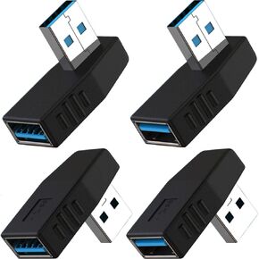 Warmstor 4 Pack 10Gbps USB 3.0 Male to Female Adapter 90 Degree Left Angle and Right Angle USB Cable Extension Connector Aluminum Alloy Shell Support 3A Charging Speed