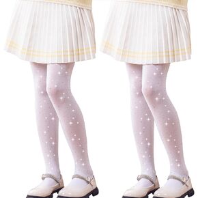 LOLANTA Girls Stockings 2 Pack Sparkle Tights Kids Stretchy Rhinestone Glitter See-through Pantyhose for 6-12Y