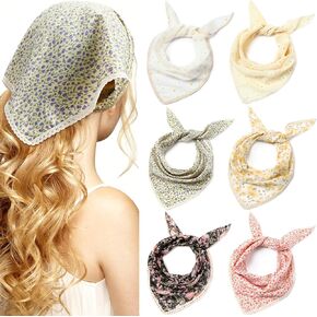 6 Pcs Floral Hair Bandanas Head Kerchief Women Bandana Print Chiffon Hair Scarf Triangle Hair Kerchief with Ties