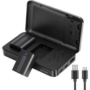 JYJZPB Upgrade NP-FW50 A6100 Replacement Battery Charger Case Compatible for Sony Alpha ZV-E10 A6400 A6500 A6300 A6000 A7 A7R A7RII A7II A7SII A7S A7RII Camera Batteries Charger Case