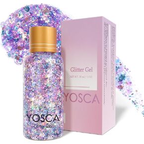Body Glitter Gel, 30ML Holographic Face Adhesive Mermaid Sequins Body Chunky Glitter Powder Liquid Lotion for Women Hair, Festival Carnival Makeup, Girls Stage, Rave Accessories - Amethyst