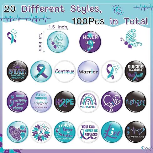 Suicide Prevention Awareness Button Pins - Teal Purple Ribbon Semicolon Round Badges World Suicide Prevention Day Hope Faith Brooch Pin Decor Supplies, Clothing Bag Hat Accessories in Saudi Arabia