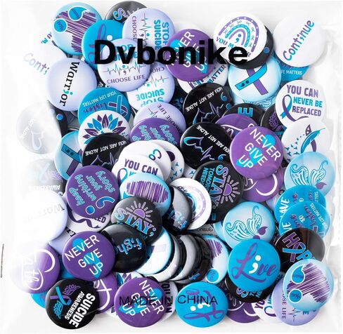 Suicide Prevention Awareness Button Pins - Teal Purple Ribbon Semicolon Round Badges World Suicide Prevention Day Hope Faith Brooch Pin Decor Supplies, Clothing Bag Hat Accessories in Saudi Arabia