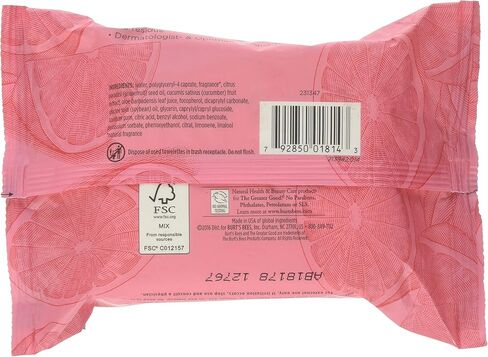 Burt's Bees Facial Cleansing Towelettes, Pink Grapefruit 30 ea (Pack of 2) in Kuwait