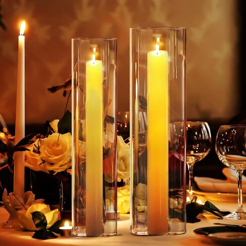 حامل شموع الإعصار، حامل شموع زجاجي مفتوح الأطراف، خيارات متعددة الحجم، حامل شموع زجاجي أسطواني شفاف لقطع الزفاف المركزية، ديكور المنزل (6 قطع، الارتفاع: 6 بوصات العمق: 4 بوصات) in Saudi Arabia