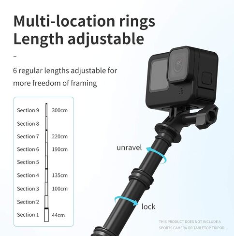 TELESIN G3 Selfie Stick Pole Long Invisible (118"/3M), Carbon Fiber Extension Waterproof Underwater Dive Monopod for GoPro Max 360 Go Pro Hero 12 11 10 9 8, Insta360 X3 GO3, DJI Action 3 4 Accessories in Kuwait