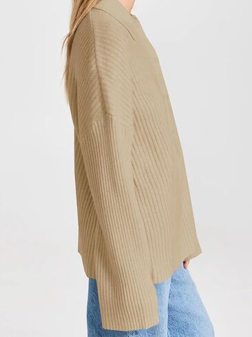 Danedvi Womens Collared Cardigan Sweaters Oversized Ribbed Knit Open Front Button Up Bell Sleeve Outwear in Kuwait