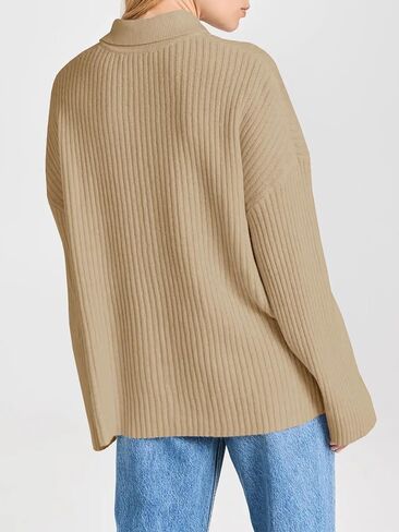 Danedvi Womens Collared Cardigan Sweaters Oversized Ribbed Knit Open Front Button Up Bell Sleeve Outwear in Kuwait