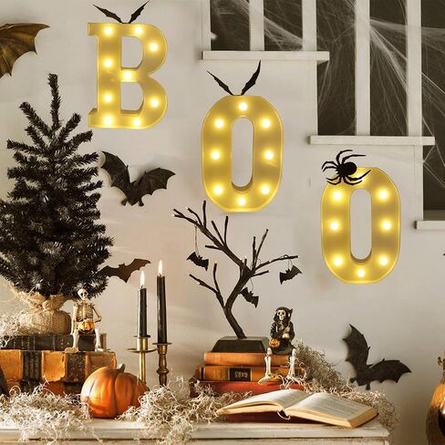 Halloween Decorations,EEK Lights Up Letters 8.7in EEK LED Marquee Sign,3D Bats &Spider Sticker Tabletop Mantel Wall Lighted EEK for Kids Home Office School Party Decoration in Saudi Arabia