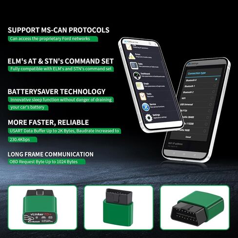 أداة تشخيص الماسح الضوئي vLinker FD BT3.0 Bluetooth Obd2 - قارئات رموز السيارة وأدوات المسح الضوئي للهاتف والأندرويد - تشخيص تلقائي لجميع الأنظمة اللاسلكية obd2 للتحقق من ضوء المحرك in Saudi Arabia