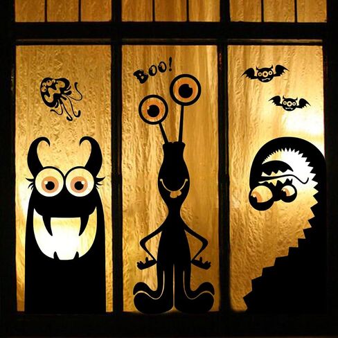 Halloween Decorations Window Clings Decor, Extra Large Witches with Black Cat Bats Spider Cauldron Silhouette Halloween Window Stickers Decals Indoor Outdoor, School Home Office Party, 3 Sheets in Saudi Arabia