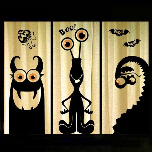 Halloween Decorations Window Clings Decor, Extra Large Witches with Black Cat Bats Spider Cauldron Silhouette Halloween Window Stickers Decals Indoor Outdoor, School Home Office Party, 3 Sheets in Saudi Arabia