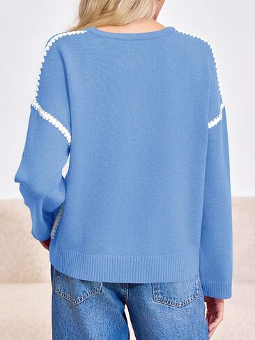 Saodimallsu Womens Sweaters Crewneck Long Sleeve Fall Chunky Knit Sweater Color Block Slouchy Loose Pullover Tops in Saudi Arabia