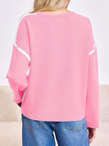 Saodimallsu Womens Sweaters Crewneck Long Sleeve Fall Chunky Knit Sweater Color Block Slouchy Loose Pullover Tops in Saudi Arabia