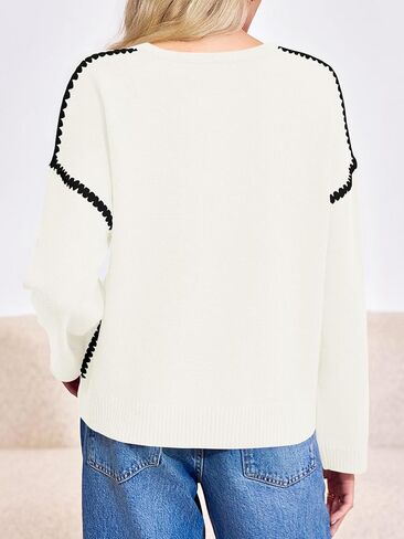 Saodimallsu Womens Sweaters Crewneck Long Sleeve Fall Chunky Knit Sweater Color Block Slouchy Loose Pullover Tops in Saudi Arabia
