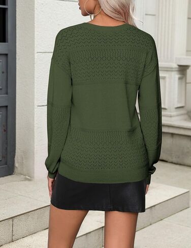 Zeagoo المرأة 2024 الخريف البلوزات عادية كم طويل مضلع متماسكة البلوز الخامس الرقبة خفيفة الوزن سترة كروشيه سترة علوية in Kuwait