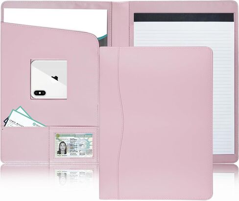 Padfolio Portfolio Organizer Legal Pad Holder Padfolio Folder Leather Portfolio Storage Clipboard Notepad with Cover for Letter Size A4 Writing Pad for Business and School Office (Pink) in Saudi Arabia