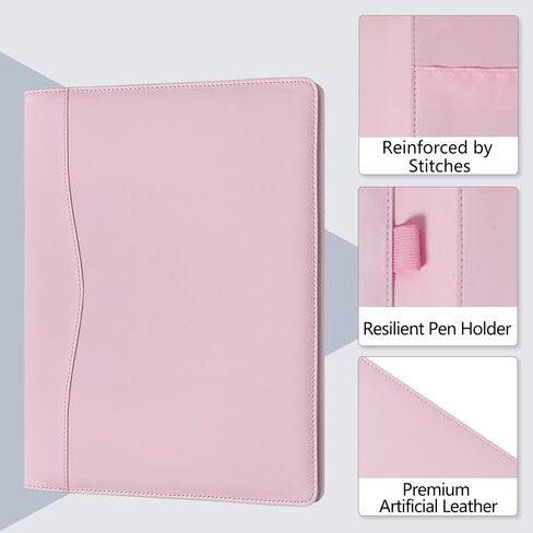 Padfolio Portfolio Organizer Legal Pad Holder Padfolio Folder Leather Portfolio Storage Clipboard Notepad with Cover for Letter Size A4 Writing Pad for Business and School Office (Pink) in Saudi Arabia