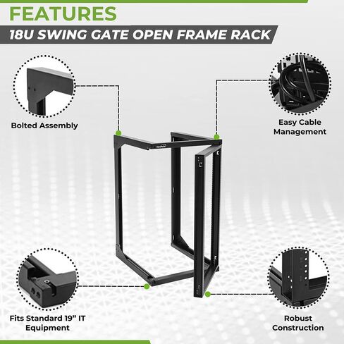NavePoint 6U Server Rack with Swing Gate - 6U Wall Mount Rack for 19 Inch IT Equipment Open Frame Rack – Network Rack Wall Mount for AV & Server Equipment 18" Deep 6U Rack, Black in Saudi Arabia