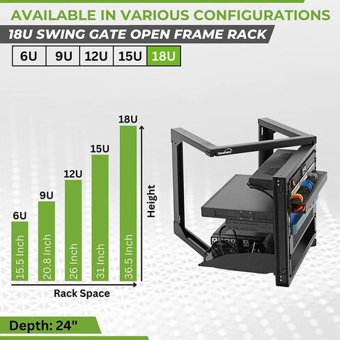 NavePoint 6U Server Rack with Swing Gate - 6U Wall Mount Rack for 19 Inch IT Equipment Open Frame Rack – Network Rack Wall Mount for AV & Server Equipment 18" Deep 6U Rack, Black in Saudi Arabia