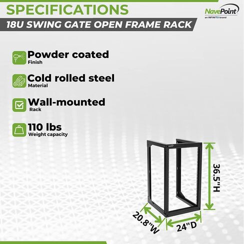 NavePoint 6U Server Rack with Swing Gate - 6U Wall Mount Rack for 19 Inch IT Equipment Open Frame Rack – Network Rack Wall Mount for AV & Server Equipment 18" Deep 6U Rack, Black in Saudi Arabia