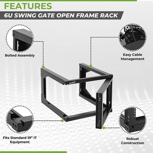 NavePoint 6U Server Rack with Swing Gate - 6U Wall Mount Rack for 19 Inch IT Equipment Open Frame Rack – Network Rack Wall Mount for AV & Server Equipment 18" Deep 6U Rack, Black in Saudi Arabia