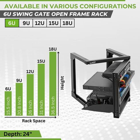 NavePoint 6U Server Rack with Swing Gate - 6U Wall Mount Rack for 19 Inch IT Equipment Open Frame Rack – Network Rack Wall Mount for AV & Server Equipment 18" Deep 6U Rack, Black in Saudi Arabia