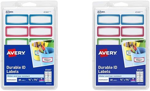 Avery(R) Durable Labels for Kids' Gear, 3/4" x 1-3/4", Assorted Border Colors, Water-Resistant Labels, 60 Rectangle Labels Total (41441) in Saudi Arabia