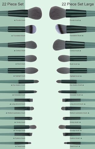 Koccido Makeup Brushes 22 Pcs Makeup Kit,Foundation Brush Eyeshadow Brush Make up Brushes Set (Green, 22 Piece Set Large) in Kuwait