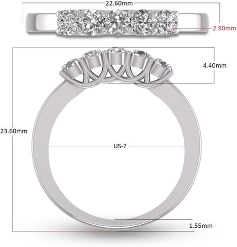 Women's 1/2-1 Carat TW Five Stone Natural Diamond Band in 14K White and Yellow Gold - Band For Engagement, Wedding, Anniversary in Kuwait