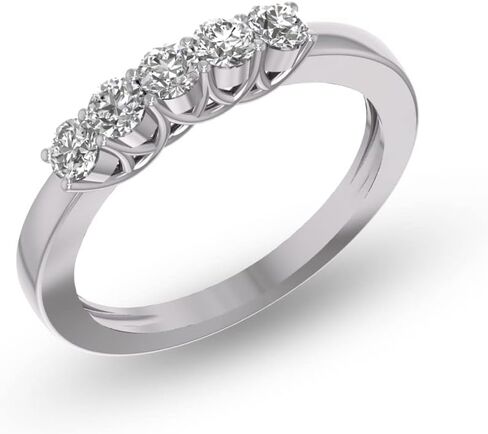Women's 1/2-1 Carat TW Five Stone Natural Diamond Band in 14K White and Yellow Gold - Band For Engagement, Wedding, Anniversary in Kuwait
