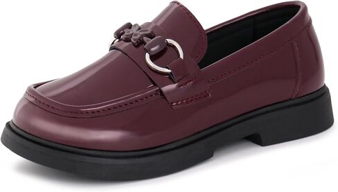 Tobfis Girls Slip-On Round Toe Oxford Butterfly Metal Chain Patent Leather Penny Loafers Flats Church School Uniform Kids Moccasins Dress Shoes (Toddler/Little Kid/Big Kid) in Saudi Arabia